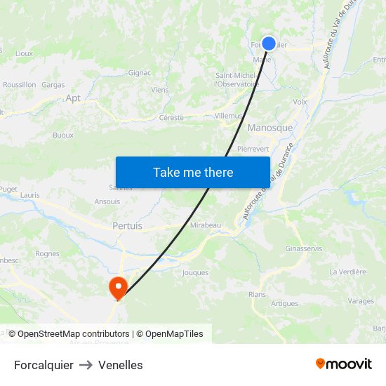 Forcalquier to Venelles map