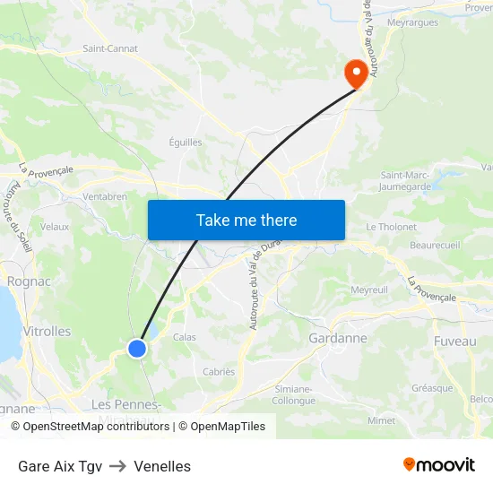 Gare Aix Tgv to Venelles map