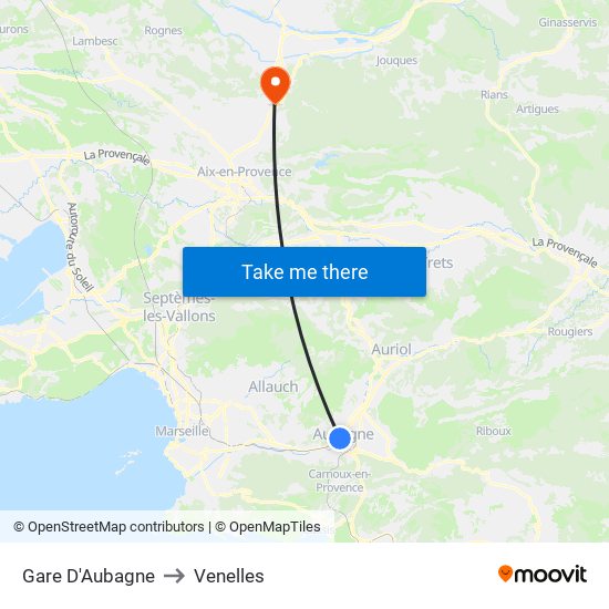 Gare D'Aubagne to Venelles map