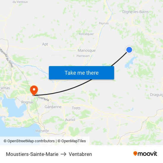 Moustiers-Sainte-Marie to Ventabren map