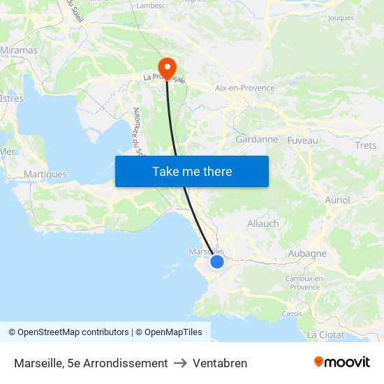 Marseille, 5e Arrondissement to Ventabren map
