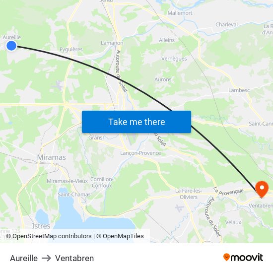 Aureille to Ventabren map