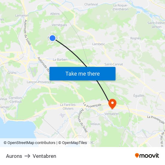 Aurons to Ventabren map