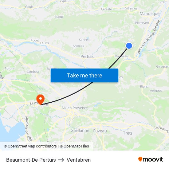 Beaumont-De-Pertuis to Ventabren map