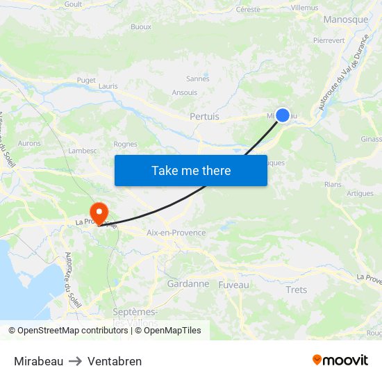Mirabeau to Ventabren map