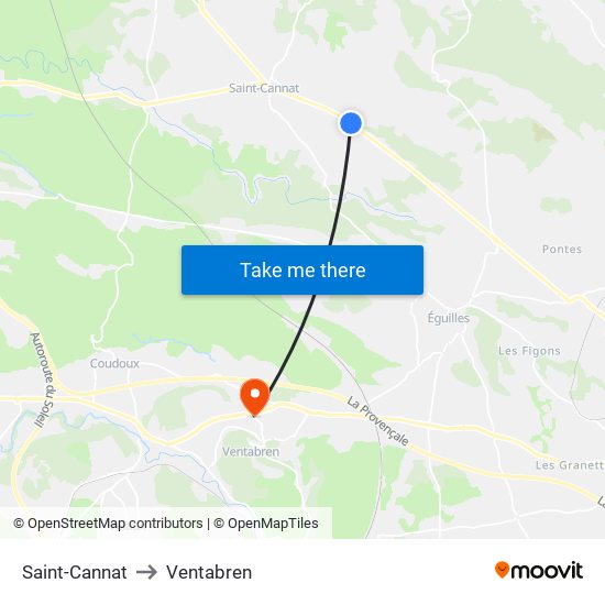 Saint-Cannat to Ventabren map