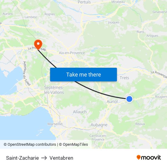 Saint-Zacharie to Ventabren map