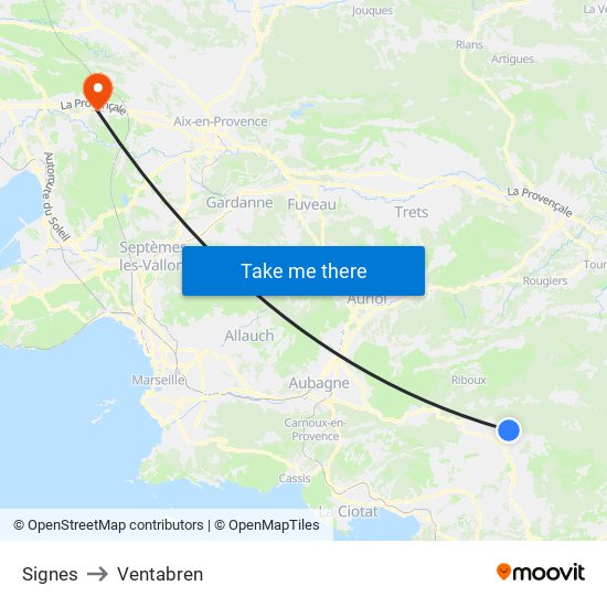Signes to Ventabren map
