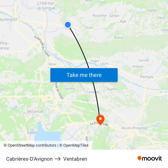 Cabrières-D'Avignon to Ventabren map