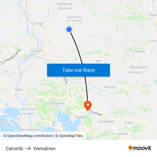Caromb to Ventabren map