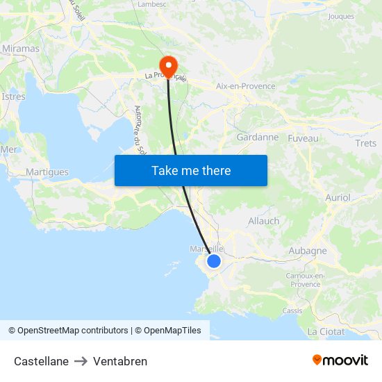 Castellane to Ventabren map