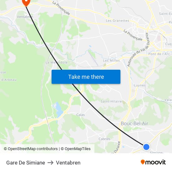 Gare De Simiane to Ventabren map
