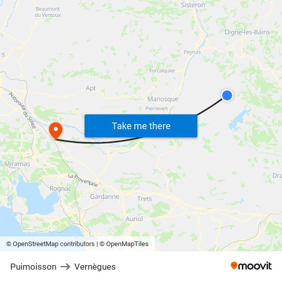 Puimoisson to Vernègues map