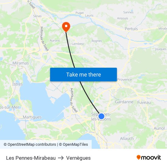 Les Pennes-Mirabeau to Vernègues map