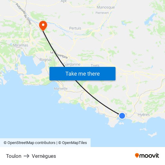 Toulon to Vernègues map