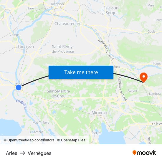 Arles to Vernègues map
