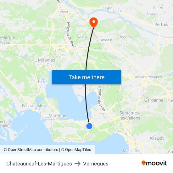 Châteauneuf-Les-Martigues to Vernègues map