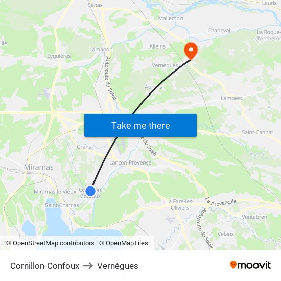 Cornillon-Confoux to Vernègues map