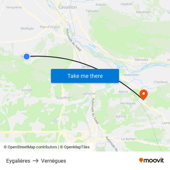 Eygalières to Vernègues map
