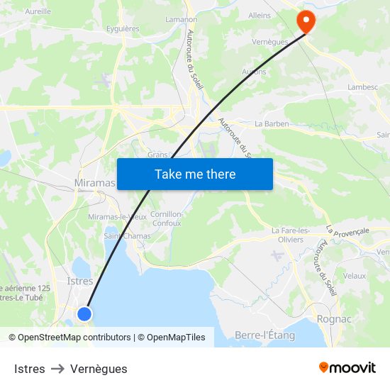 Istres to Vernègues map
