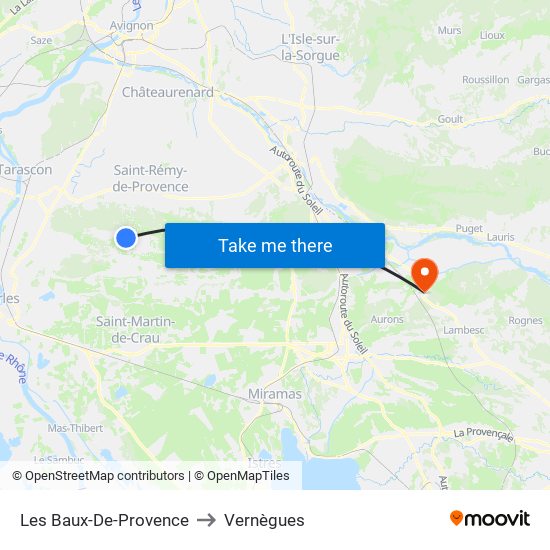 Les Baux-De-Provence to Vernègues map