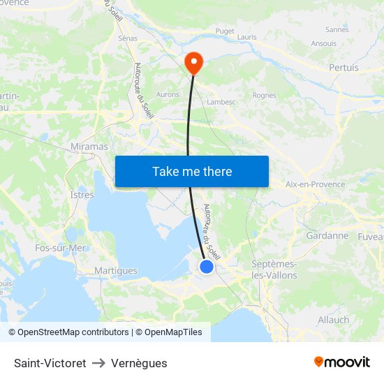 Saint-Victoret to Vernègues map