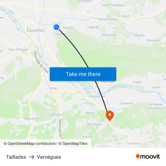 Taillades to Vernègues map