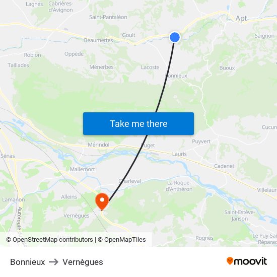 Bonnieux to Vernègues map