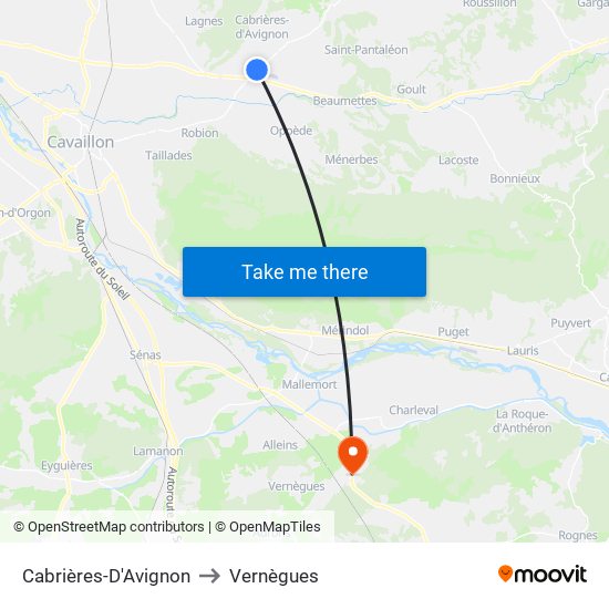 Cabrières-D'Avignon to Vernègues map