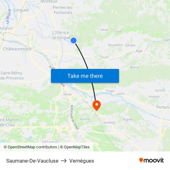 Saumane-De-Vaucluse to Vernègues map