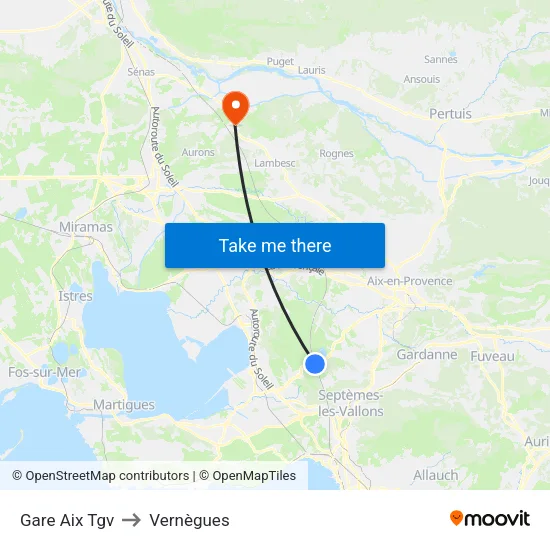 Gare Aix Tgv to Vernègues map