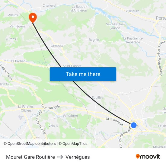 Mouret Gare Routière to Vernègues map