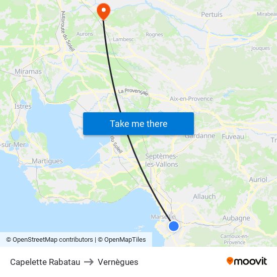 Capelette Rabatau to Vernègues map