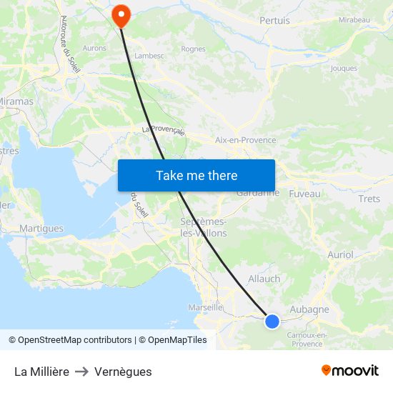 La Millière to Vernègues map