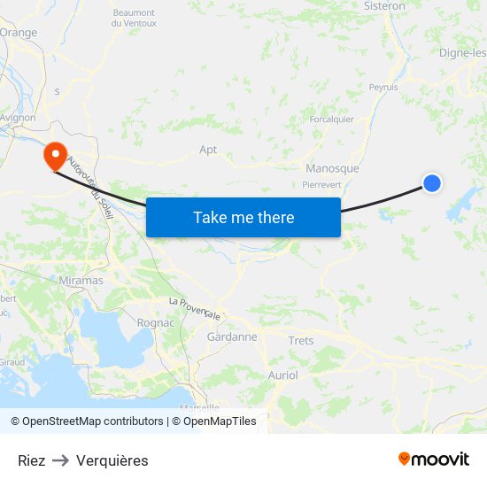 Riez to Verquières map