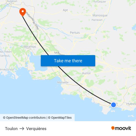 Toulon to Verquières map