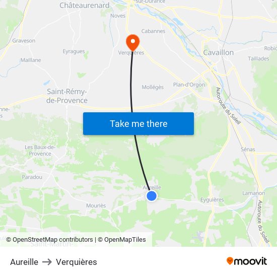 Aureille to Verquières map