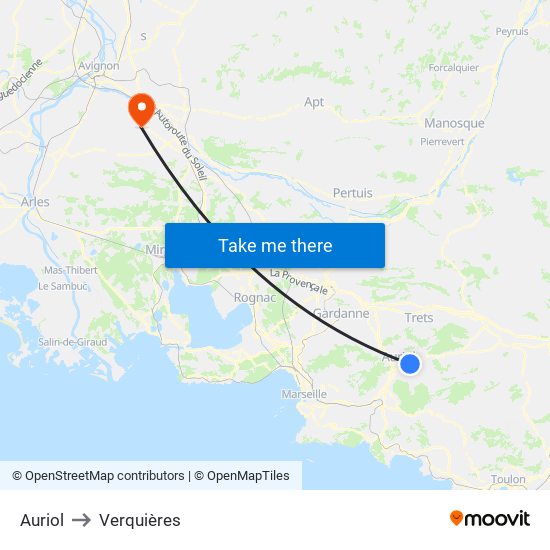 Auriol to Verquières map