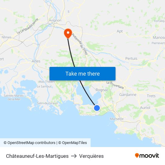 Châteauneuf-Les-Martigues to Verquières map
