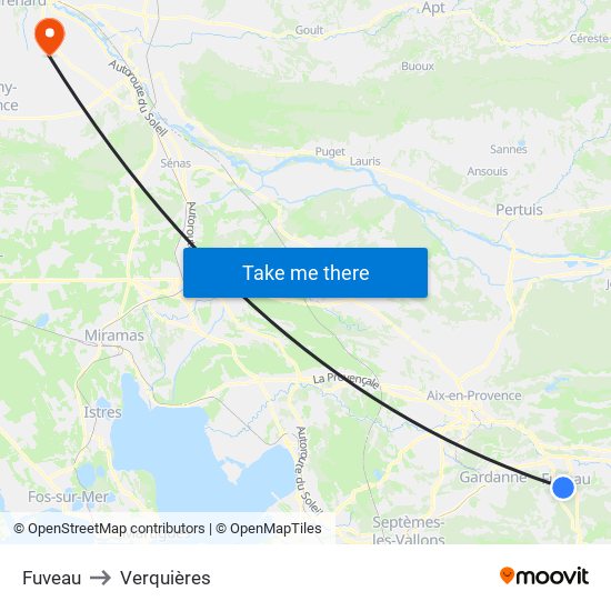 Fuveau to Verquières map