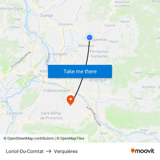 Loriol-Du-Comtat to Verquières map