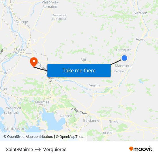 Saint-Maime to Verquières map