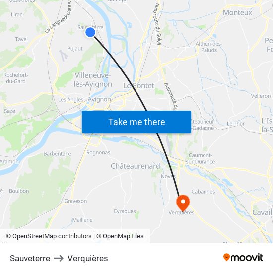 Sauveterre to Verquières map
