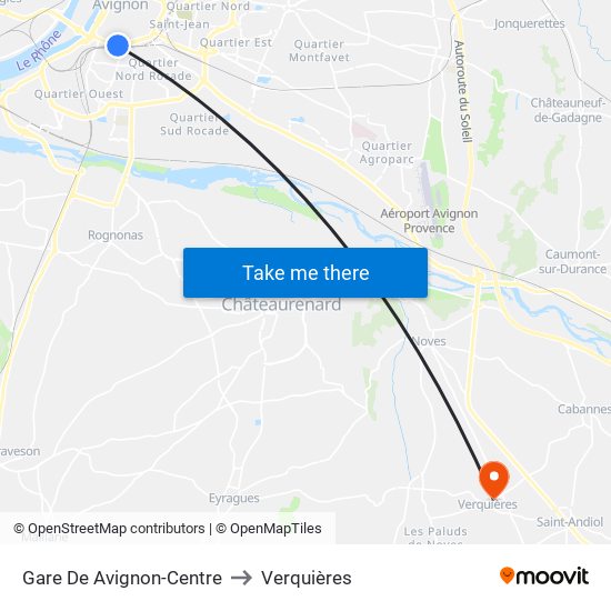 Gare De Avignon-Centre to Verquières map