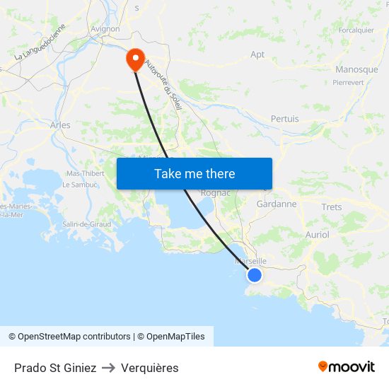Prado St Giniez to Verquières map