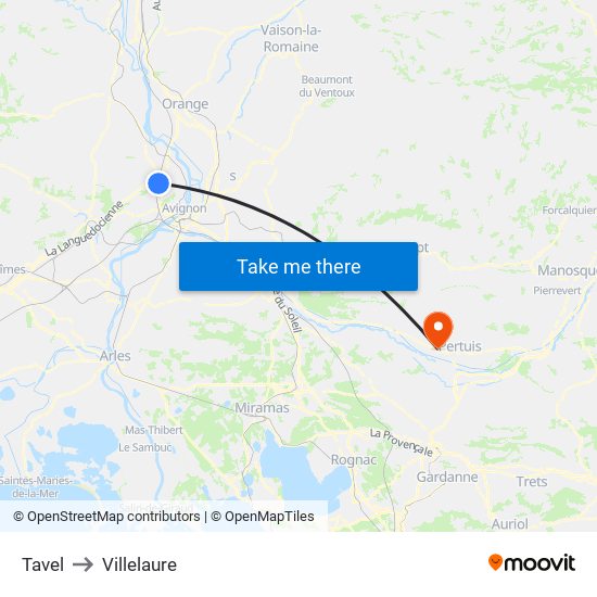 Tavel to Villelaure map