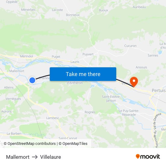 Mallemort to Villelaure map