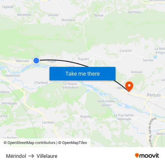 Mérindol to Villelaure map