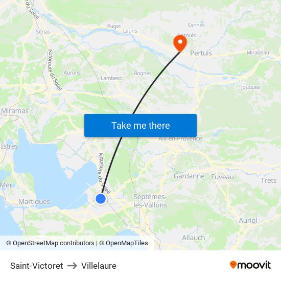 Saint-Victoret to Villelaure map