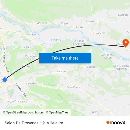 Salon-De-Provence to Villelaure map